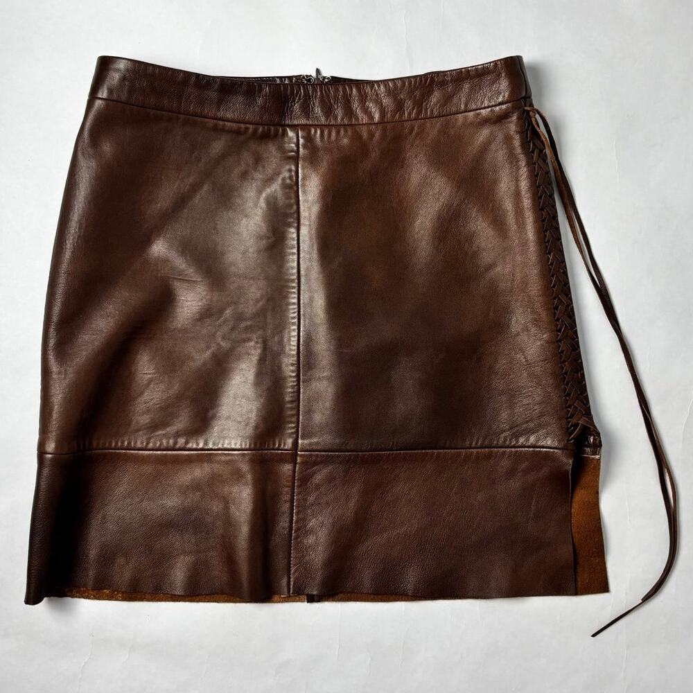 Vintage Y2K 2003 S M 4 Banana Republic Leather ALine Mini Skirt Low Rise Western